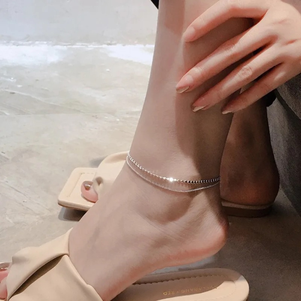 ✨NEW LAUNCH✨ Silver Color Anklet for Women, double chain, pretty and shine - Picture 1 of 5